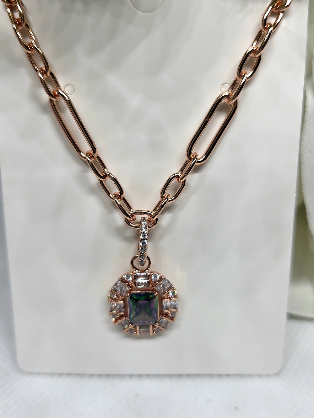 BP Rose Gold Link Necklace with Mystic Topaz Center Pendant